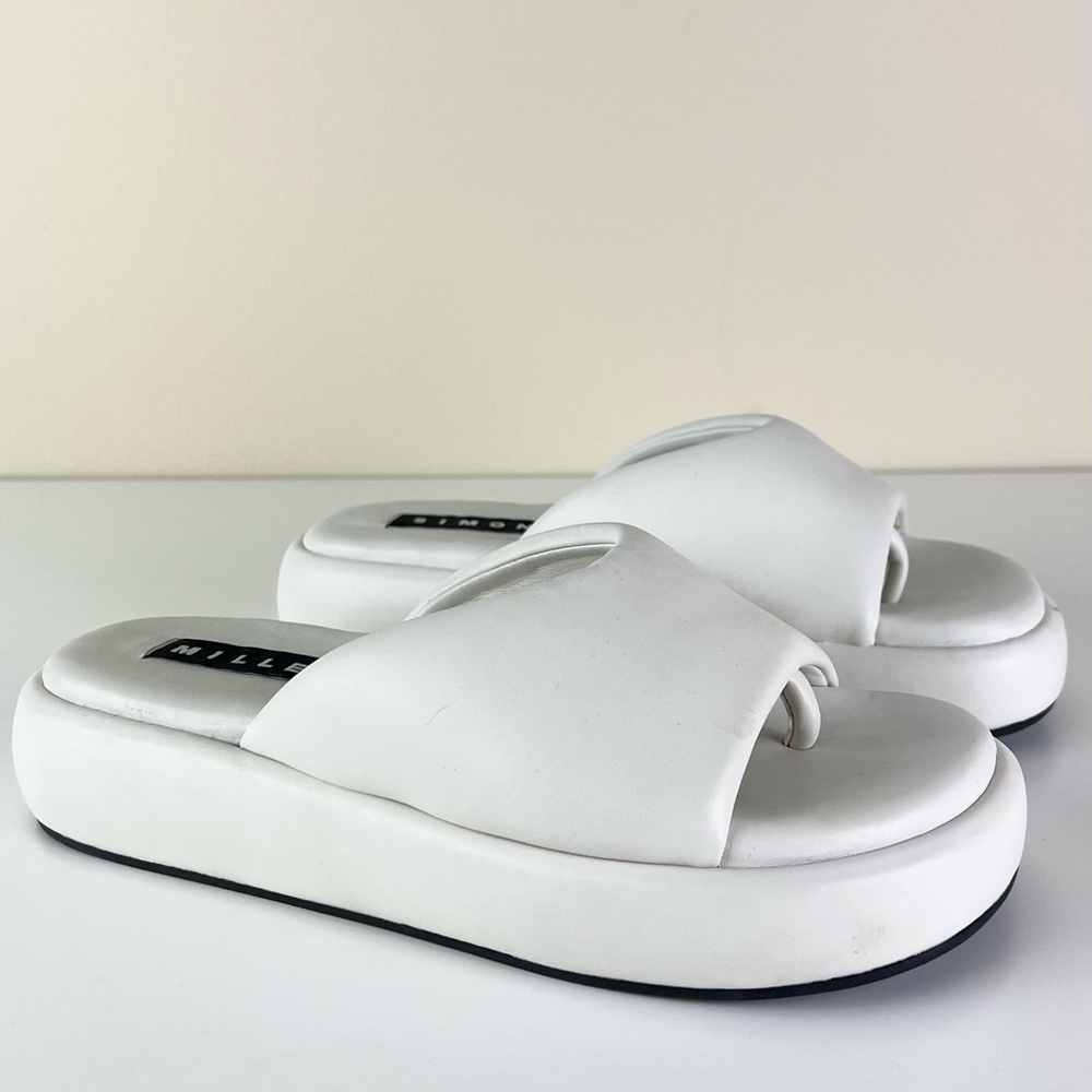 NEW SIMON MILLER IVORY PLATFORM SLIDE SANDALS - Picture 2 of 11